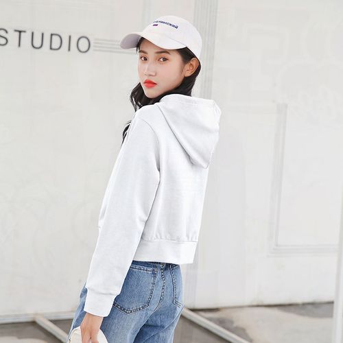 加绒宽松外套小个子短款卫衣女2021秋冬新款潮酷ins高腰连帽上衣