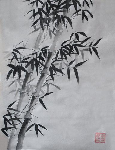 纯手绘真迹中国画写意画花鸟水墨画竹子图字画条幅原稿餐厅装饰