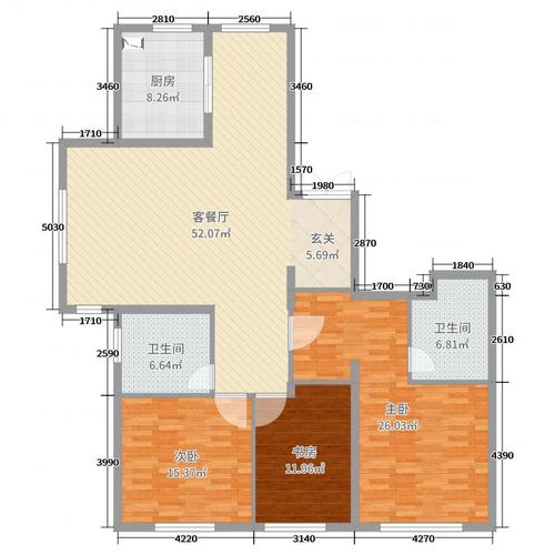 颐惠园项目157.00㎡1#a户型3室3厅2卫1厨户型图大全