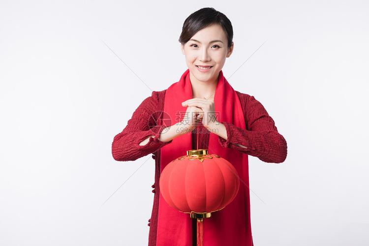 照片 人物情感 新春汉服美女手拿灯笼拜年.