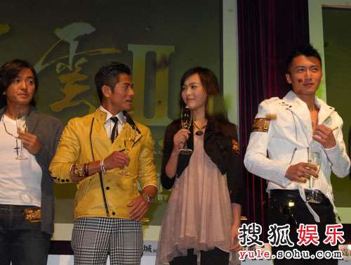 导演彭氏兄弟携先前公布的主角郭富城,郑伊健,谢霆锋,蔡卓妍齐齐到场