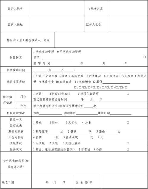 居民健康档案各类表格  目前诊断情况 最近一次 治疗效果 患病对家庭