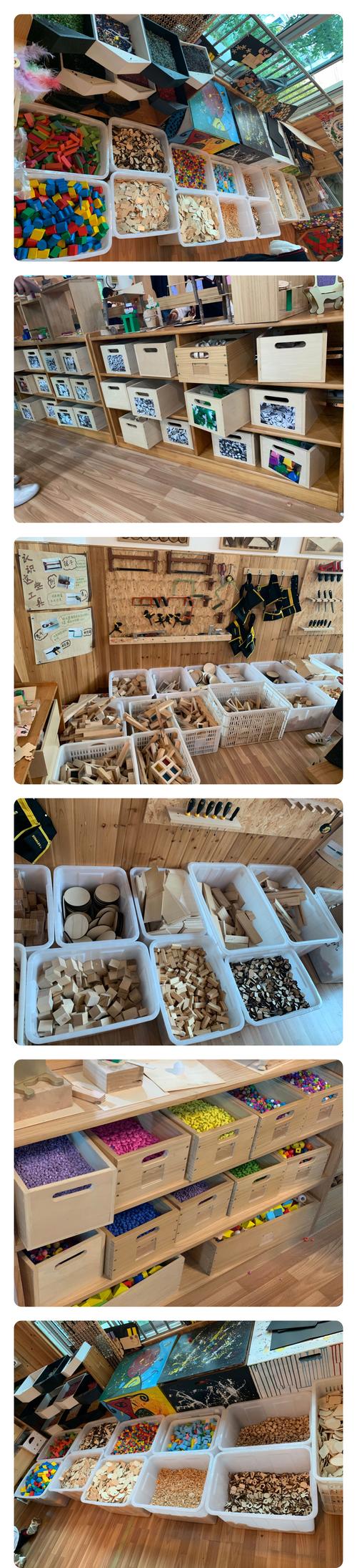一进入木工坊,看到的是琳琅满目的木玩材料,供幼儿操作使用.