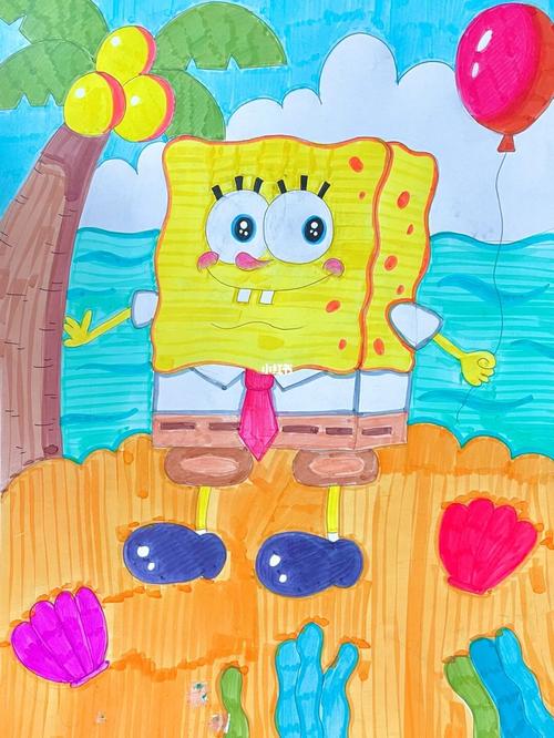 五岁77儿童画《海绵宝宝》水彩笔画_海绵宝宝怎么样