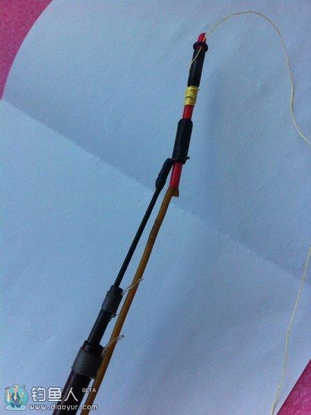 传统长竿皮筋固定环钓线的制作及手竿加固法