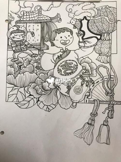 黑白装饰画 过年了06_装饰画_文化_绘画