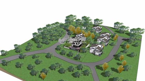 中式假山庭院景观鸟瞰图