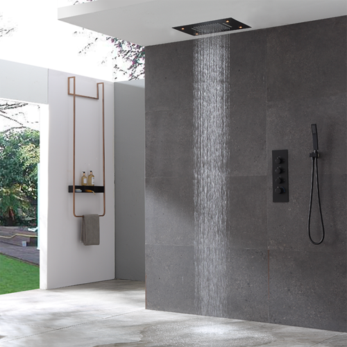 花洒汉斯格雅黑色恒温暗装淋浴套装雨淋冷热入墙普通花洒套装