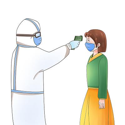 疫情期间量体温卡通人物素材元素插画防控抗击防疫情疫情防控抗击疫情