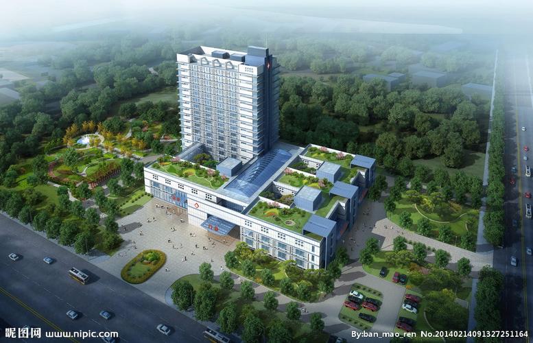医院鸟瞰效果图设计图__建筑设计_环境设计_设计图库