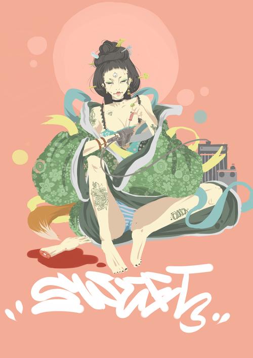 sweet家 折手接枪女纹身师