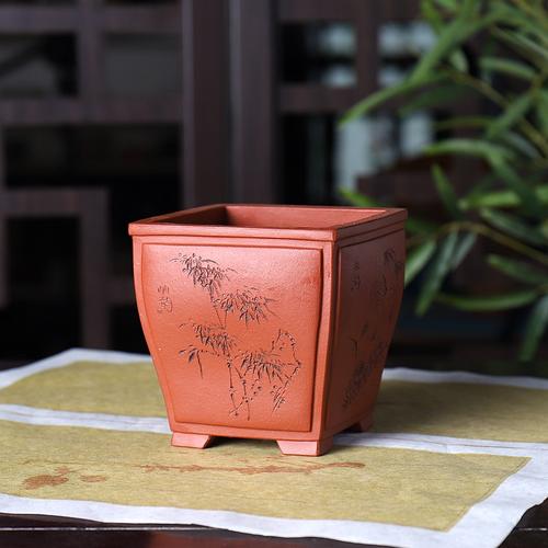 『奎面四方』原矿紫砂清水泥 沈小君 全手工制作精品小花盆——暖暖花