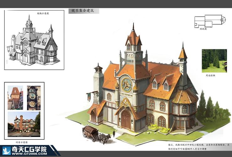 奇天学员原画设计作品《欧式魔法小镇设计》