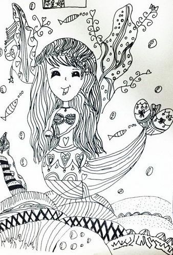 线描画鱼美人鱼简笔画