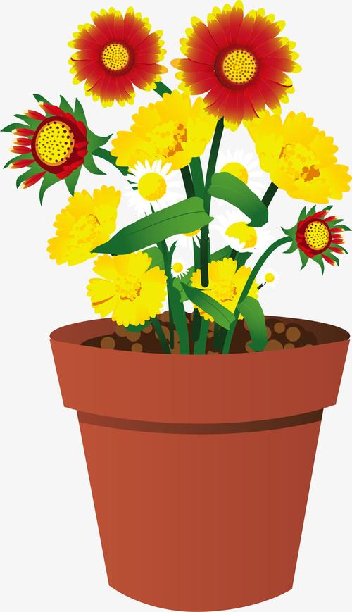 美丽卡通鲜花盆栽图