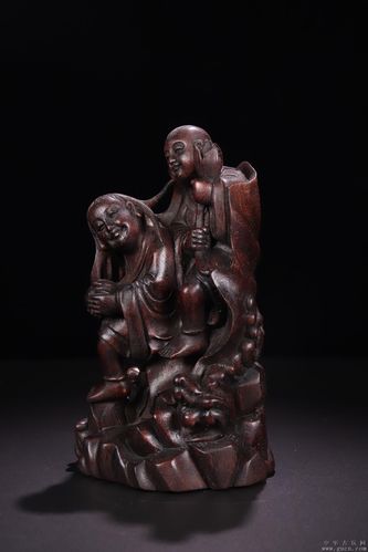 清代:老沉香雕和合二仙摆件