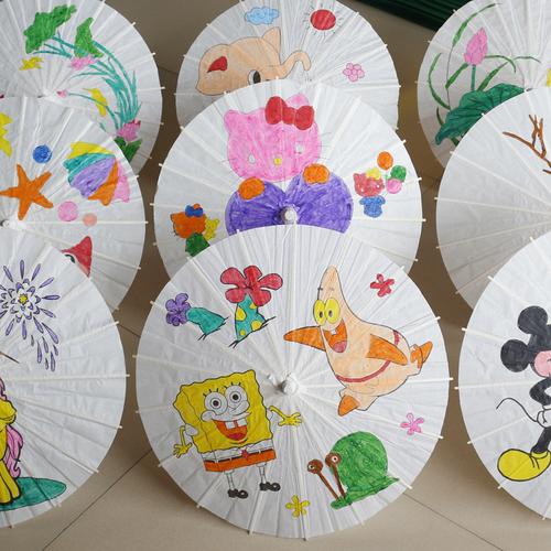纸伞diy手工绘画伞幼儿园创意儿童手绘伞雨伞涂鸦伞空白纸伞