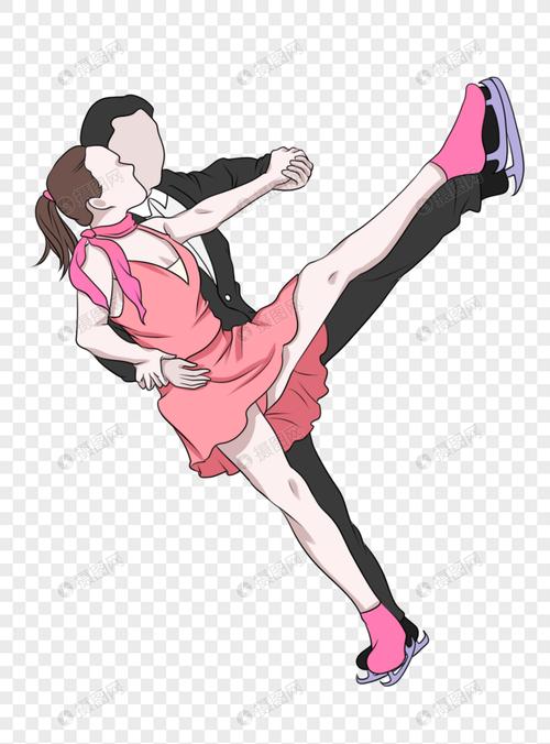 免抠元素 手绘/卡通元素 男女双人花式滑冰高抬腿.png