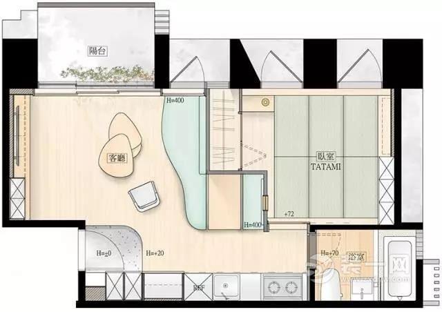 43平米小户型装修图 海口装修网分享劲爆创意设计