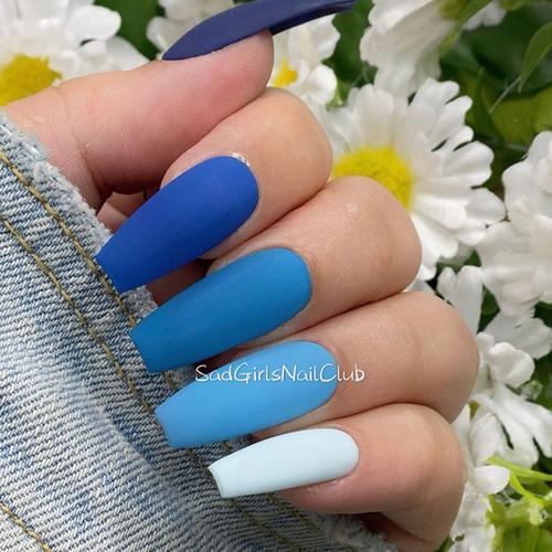 美甲sadgirlsnailclub欧美磨砂蓝色色系光疗指甲重复使用指甲彩妆