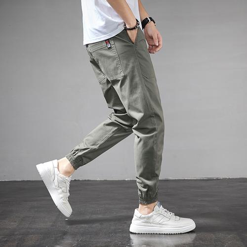 leevirhino2021年秋季新款松紧腰哈伦束脚休闲裤男士中青年宽松哈伦裤