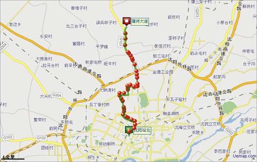 沈阳255路下行公交线路图