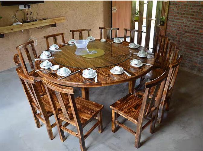 碳烧仿古桌椅实木板凳农家乐碳化休闲桌椅蒸气火锅桌椅