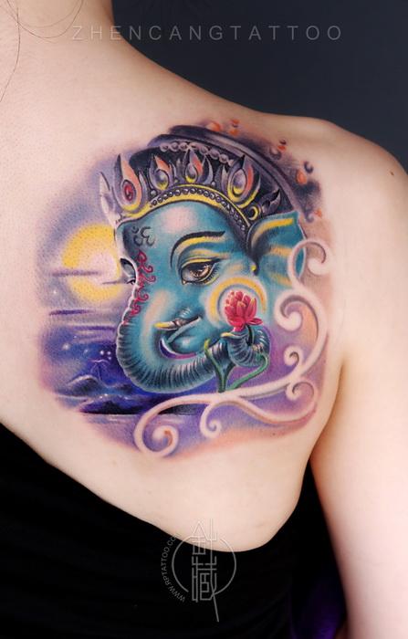 上海针藏刺青作品——象神