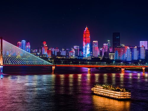 航拍武汉长江夜景