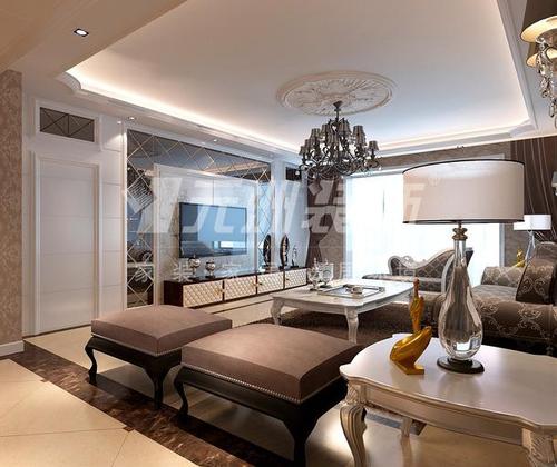 欧式电视背景墙四居客厅镜面电视墙装修效果图