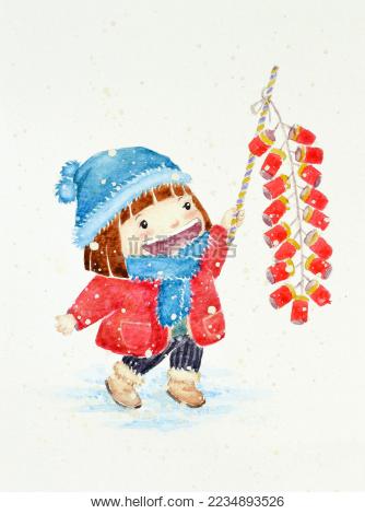 放鞭炮的小女孩