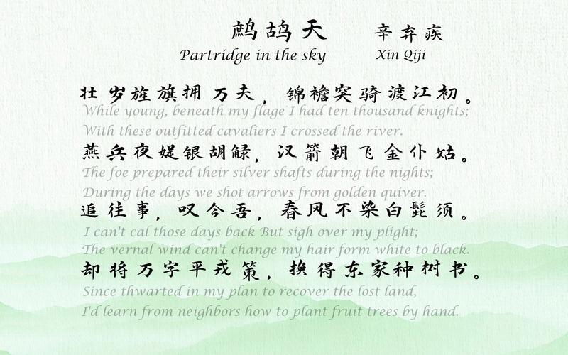 辛弃疾《鹧鸪天(壮岁旌旗拥万夫)宋词三百首 中国古诗词欣赏 中英文