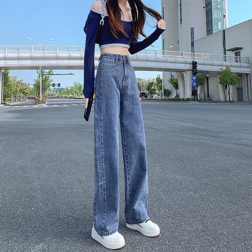 2021年流行的裤子女,2021年女裤子流行款式 高腰直筒牛仔裤女2021年秋季新款宽松显瘦裤子女百搭