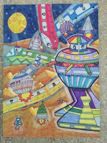 作品获得全国一等奖科幻画科幻画4k纸简单漂亮小学科幻画一等奖图片