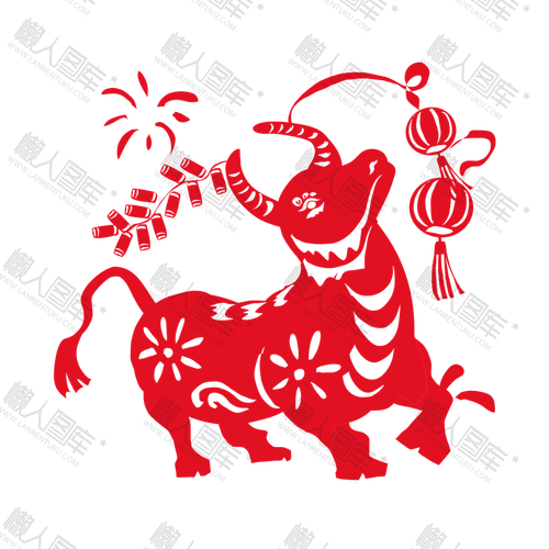 懒人图库提供精品模板,素材下载,本设计作品为红色牛年剪纸窗花,格式