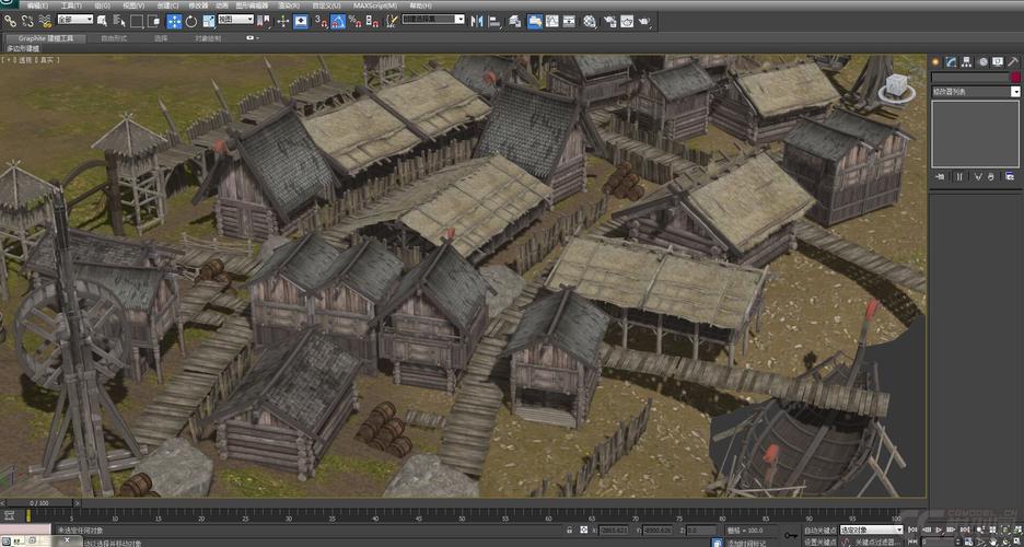 村庄 古村 城镇 原始部落 自然村 海盗村 山体地形海岸边别墅场景模型