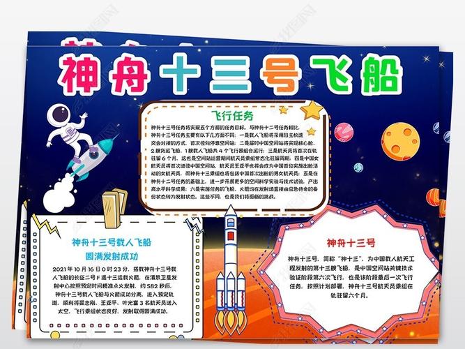 原创神舟十三号载人飞船手抄报科技航天电子小报模板