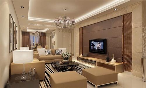 地柜家具简约欧式茶几客厅吊灯开放式客厅电视背景墙装修效果图