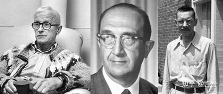 美国长岛冷泉港的噬菌体小组德尔布吕克(左),卢里亚(中),赫尔希(右)