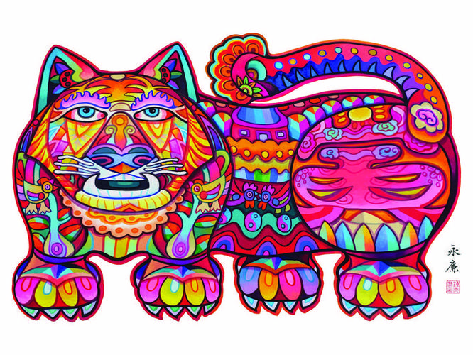 龙门农民画福虎生威