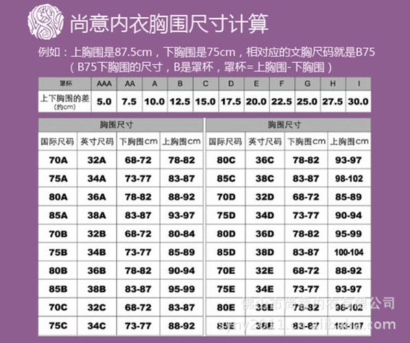 文胸尺码对照表