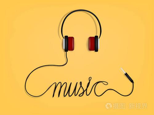 音乐,耳机作为音乐字母形式的图形设计