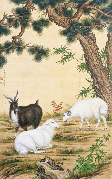 国画 马晋 羊 三羊开泰 三阳开泰 吉祥 松树 传统绘画 文化艺术