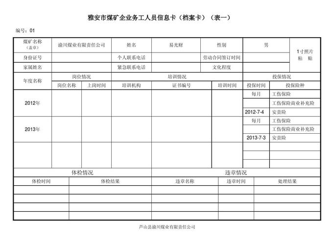 雅安市煤矿企业务工人员信息表(表一)ppt