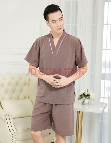 加肥加大男士汗蒸服侣款苎麻男女浴衣桑拿服码足浴服酒店客人服 咖啡