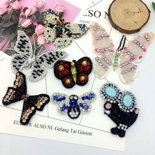 重工蝴蝶刺绣水钻串珠布贴 diy个性大衣牛仔衣装饰配件重饰品辅料