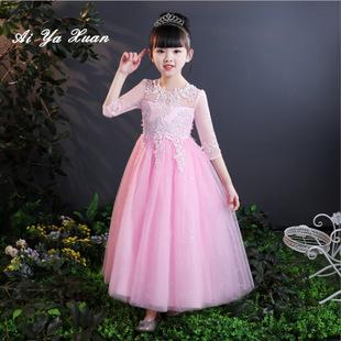 儿童礼服长裙公主裙中袖2018夏季新款韩版女童无袖连衣裙中大童装