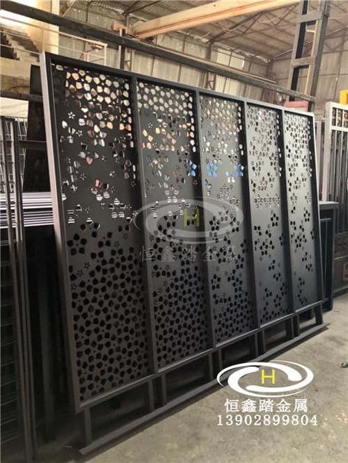 深圳别墅园林黑色镀锌烤漆背景墙 园林镂空发光景墙 铁艺景墙