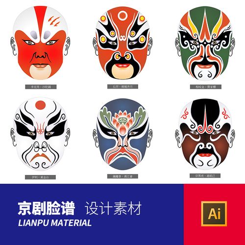 彩色京剧脸谱ai矢量插图戏曲戏剧插画中国传统文化