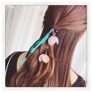 t037 日系甜美立体绢纱花朵飘带发绳 粗皮筋扎马尾头头绳发圈发饰